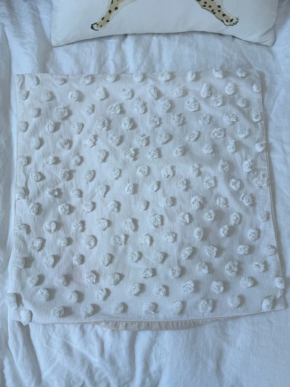 West Elm Candlewick Cream/White Cotton Pillow Cover with Pom Poms - Set of 2